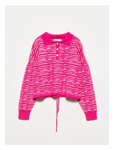 Dilvin 10318 Polo Collar Buttoned Sweater-fuchsia-n.