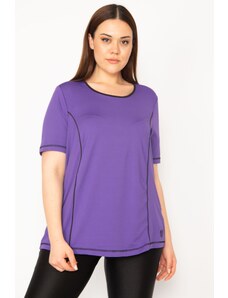 Şans Women's Plus Size Purple Collar Bias Sports Blouse