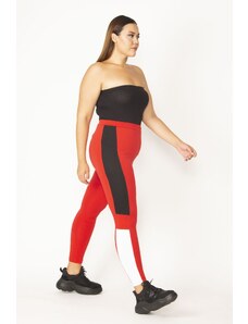 Şans Women's Plus Size Red Cup Detailed Sports Leggings Trousers