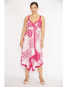 Şans Women's Pink Plus Size Strap Wrapped Neck Long Dress