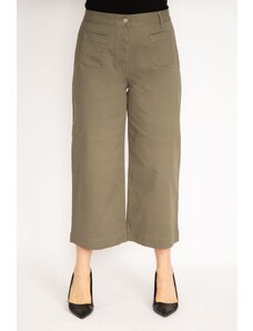 Şans Women's Plus Size Khaki Lycra Gabardine Fabric Trousers with Front Pocket