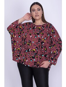 Şans Women's Large Size Colorful Comfortable Cut Bat Sleeve Patterned Tunic