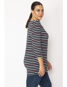 Şans Women's Plus Size Colorful Crewneck Striped Tunic
