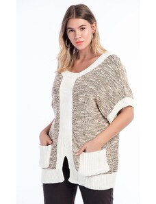 Şans Women's Plus Size Mink Knitwear Color Combination Pocket Tunic