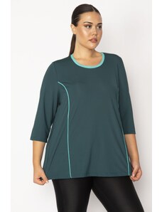 Şans Women's Large Size Green Piping Detailed Sports Tunic