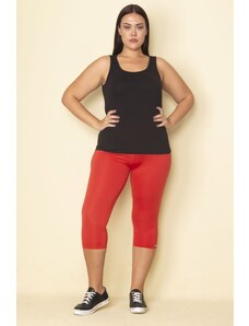 Şans Women's Plus Size Red Side Stripe Lycra Jersey Leggings Trousers