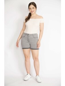 Şans Women's Gray Plus Size Turn Up Lycra Skinny Denim Shorts