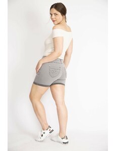 Şans Women's Gray Plus Size Turn Up Lycra Skinny Denim Shorts