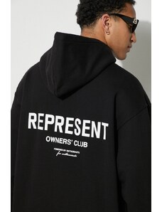 Bavlněná mikina Represent Owners Club Hoodie pánská, černá barva, s kapucí, s potiskem, OCM407.01