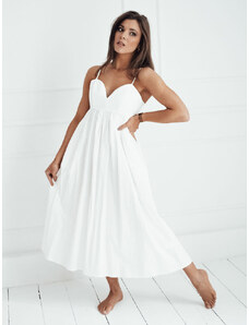 BASIC Bílé romantické midi šaty ELIENE Bílá