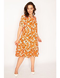 Şans Women's Plus Size Orange Woven Viscose Fabric Layered Skirt