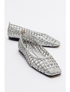LuviShoes ARCOLA Women's Silver Knitted Patterned Flats
