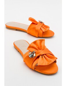 LuviShoes T01 Orange Women's Satin Slippers with Stones