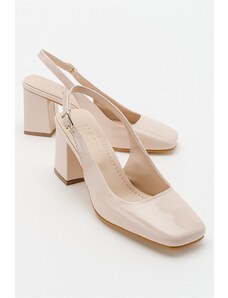 LuviShoes Libby Beige Patent Leather Women's Heeled Shoes