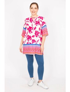 Şans Women's Fujiya Plus Size Woven Viscose Fabric Water Patterned Tunic