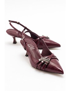 LuviShoes WOSS Burgundy Patent Leather Belt Detail Women's Heeled Shoes