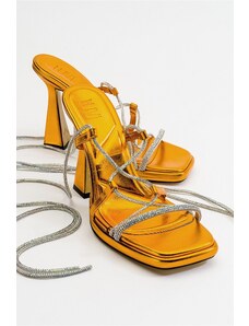 LuviShoes Women's Mezzo Metallic Orange Heeled Sandals