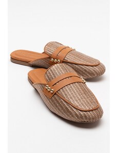 LuviShoes 165 Women's Slippers From Genuine Leather Brown Straw