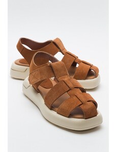 LuviShoes BELİV Women's Sandals with Tan and Suede Genuine Leather.
