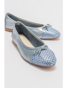 LuviShoes 02 Women's Blue Glittery Flat Shoes