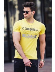 Madmext Embossed Print Men's Yellow T-Shirt 4594