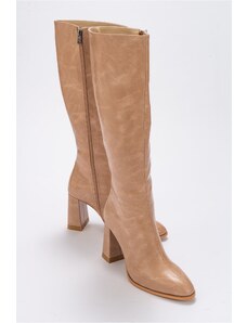 LuviShoes Decer Dark Beige Print Women's Heeled Boots