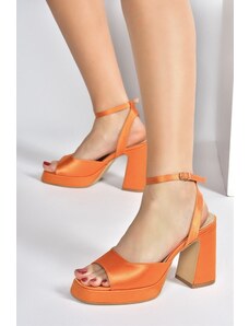 Fox Shoes Orange Satin Fabric Thick Platform Heeled Women's Shoes