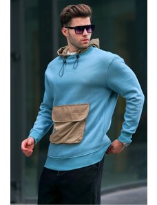 Madmext Men's Blue Kangaroo Pocket Hooded sweatshirt 6138