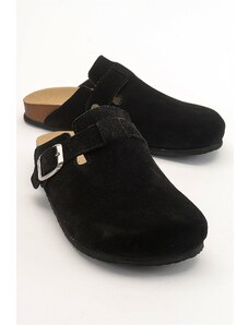 LuviShoes GONS Black Suede Leather Women's Slippers
