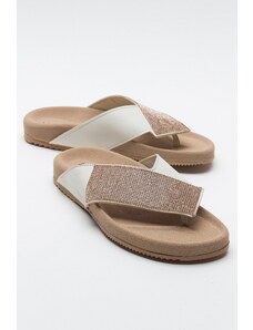 LuviShoes BEEN Women's Cream Stone Leather Flip-Flops