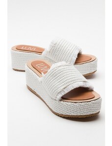 LuviShoes DIBBE Women's White Straw Filled Sole Slippers.