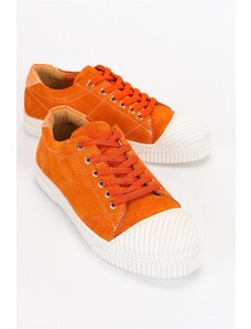 LuviShoes Lusso Women's Sneakers with Orange Suede and Genuine Leather.
