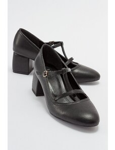 LuviShoes MESS Women's Black Skin Heeled Shoes