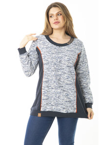 Şans Women's Plus Size Navy Blue Sweatshirt with Ornamental Buttons And Cups