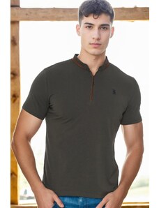 T8571 DEWBERRY ZIPPER MEN'S T-SHIRT-KHAKI-1