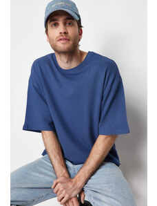 Trendyol Indigo Oversize Textured 100% Cotton T-Shirt