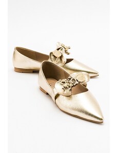 LuviShoes HELSI Women's Gold Bow Flat Flats