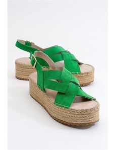 LuviShoes Lontano Green Suede Genuine Leather Women's Sandals