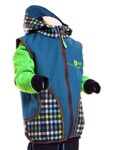 BajaDesign softshellová vesta pro chlapečky s kapucou, petrolejové kostičky