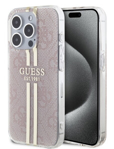 Guess IML 4G Stripe Zadní Kryt pro iPhone 15 Pro Max růžová
