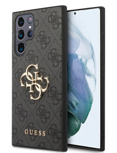 Guess PU 4G Metal Logo Zadní Kryt pro Samsung Galaxy S24 Ultra šedá