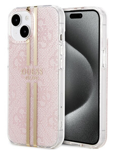 Guess IML 4G Stripe pouzdro pro iPhone 15 růžová