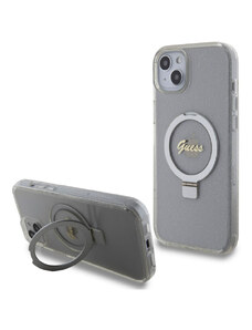 Guess IML Ring Stand Glitter MagSafe Zadní Kryt pro iPhone 15 Plus transparentní