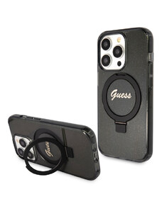 Guess IML Ring Stand Glitter MagSafe pouzdro pro iPhone 15 Pro Max černá
