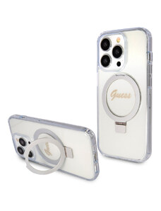 Guess IML Ring Stand Glitter MagSafe Zadní Kryt pro iPhone 15 Pro Max transparentní