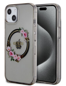 Guess PC/TPU Flowers Ring Glossy Logo MagSafe Zadní Kryt pro iPhone 13 černá