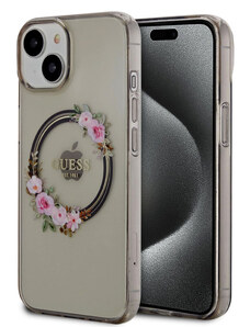 Guess PC/TPU Flowers Ring Glossy Logo MagSafe pouzdro pro iPhone 14 černá