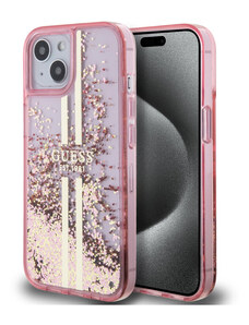 Guess PC/TPU Liquid Glitter Stripe pouzdro pro iPhone 15 růžová