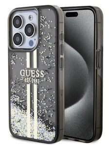 Guess PC/TPU Liquid Glitter Stripe Zadní Kryt pro iPhone 15 Pro černá