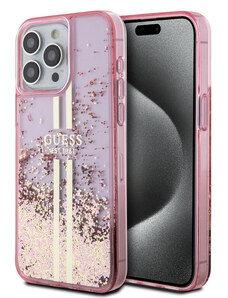 Guess PC/TPU Liquid Glitter Stripe Zadní Kryt pro iPhone 15 Pro Max růžová